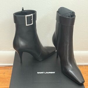 Saint Laurent Black Heeled Boots with Buckle Detail